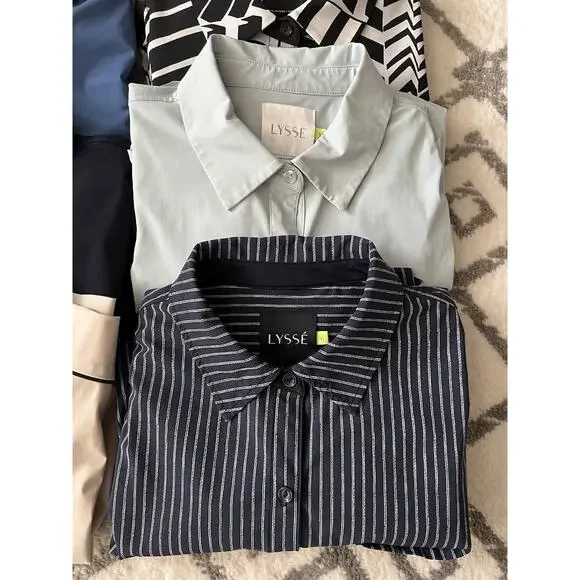 LYSSE Bundle Of 8 Solid Print Button Down Wrinkle Resistant Career Blouses Tops - Picture 2 of 16